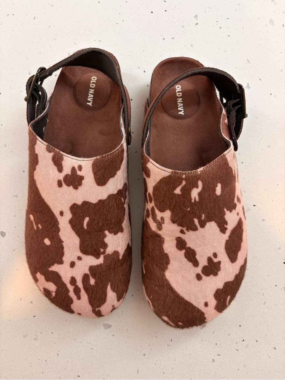 Old Navy Pink and Brown Cow-Print Kids Clogs with Back Strap